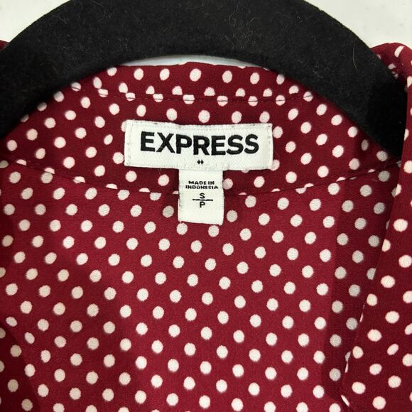 Express Portofino Shirt S Maroon Red White Polka Dots Lightweight Career Classy - Picture 7 of 8